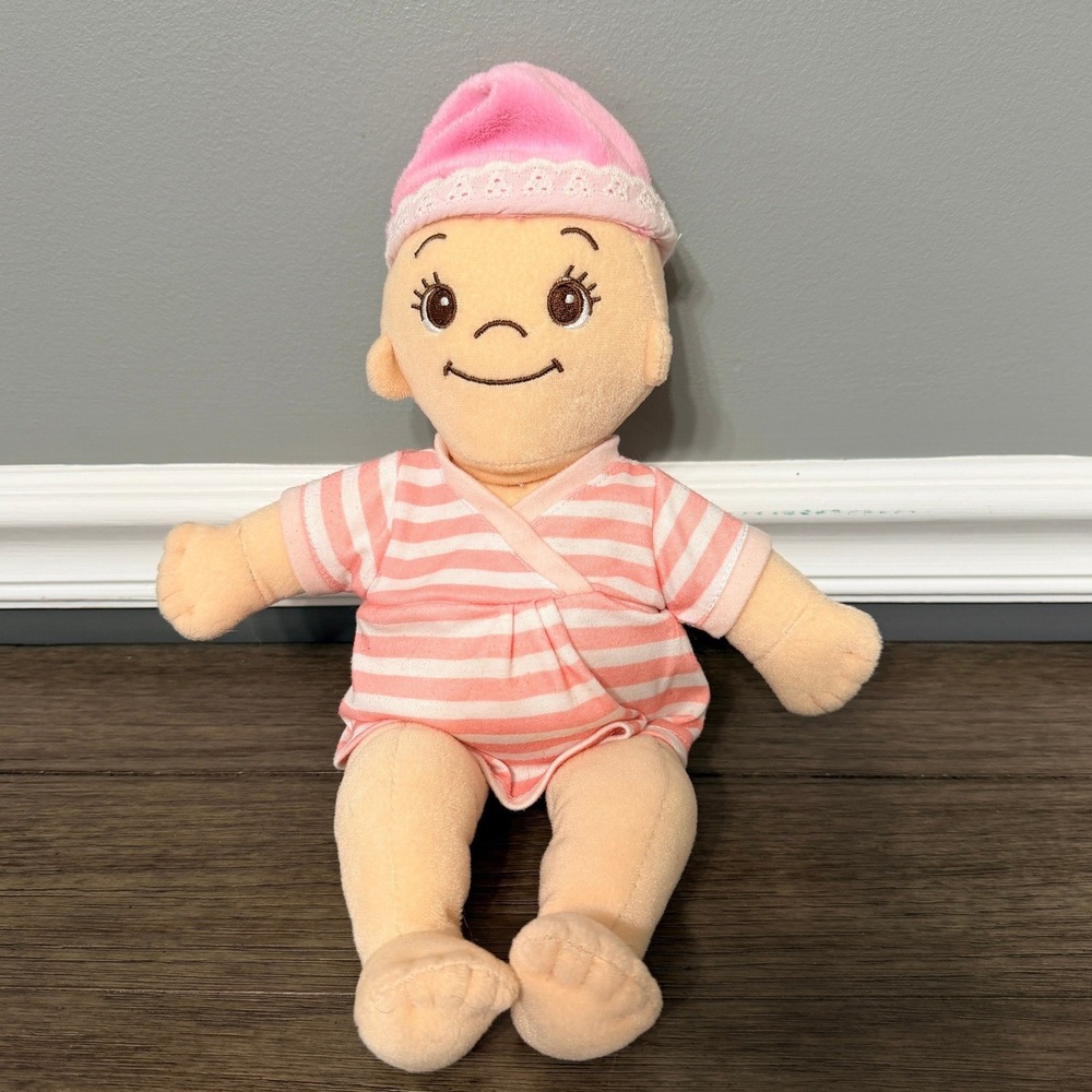 Lakeshore Learning Soft Baby Doll Plush Pink Striped Outfit Hat Washable Toy 11"
